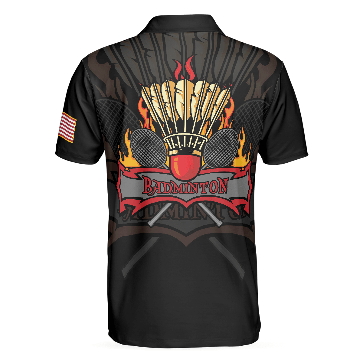 Badminton Men Polo Shirt - Badminton Flame Men Polo Shirts - Gift For Badminton Players - Black Theme American Flag Badminton Men Polo Shirt - Amzanimalsgift