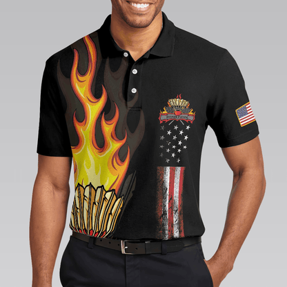 Badminton Men Polo Shirt - Badminton Flame Men Polo Shirts - Gift For Badminton Players - Black Theme American Flag Badminton Men Polo Shirt - Amzanimalsgift