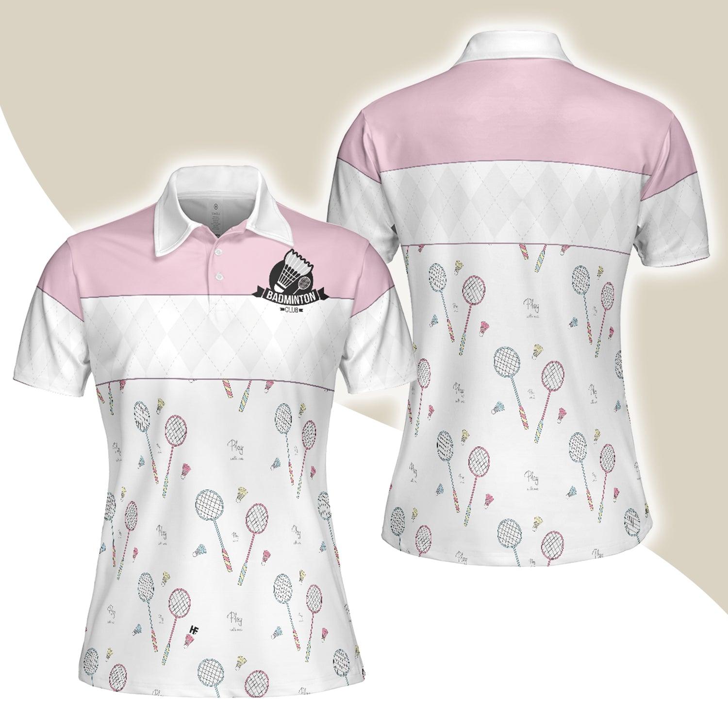 Badminton Women Polo Shirt, White And Pink Badminton Polo Shirt For Women - Perfect Gift For Ladies, Badminton Players, Badminton Lovers - Amzanimalsgift