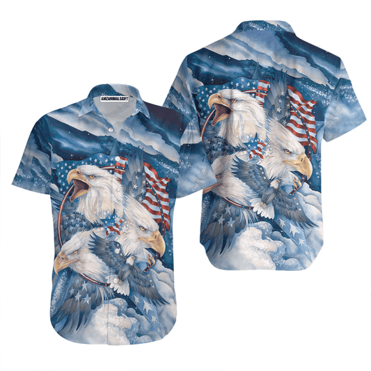 Bald Eagle Blue American Flag Patriotic Aloha Hawaiian Shirts For Men Women, 4th Of July Gift For Summer, Friend, Family, Independence Day - Amzanimalsgift