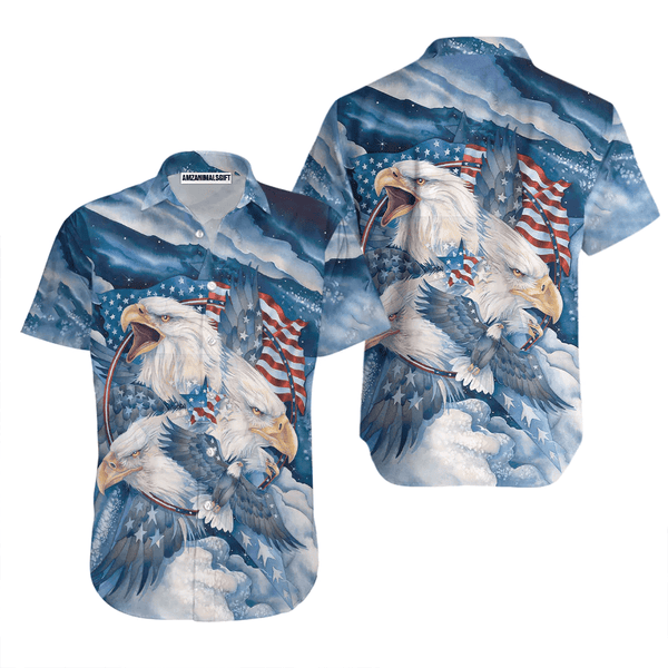 Bald Eagle Blue American Flag Patriotic Aloha Hawaiian Shirts For Men ...