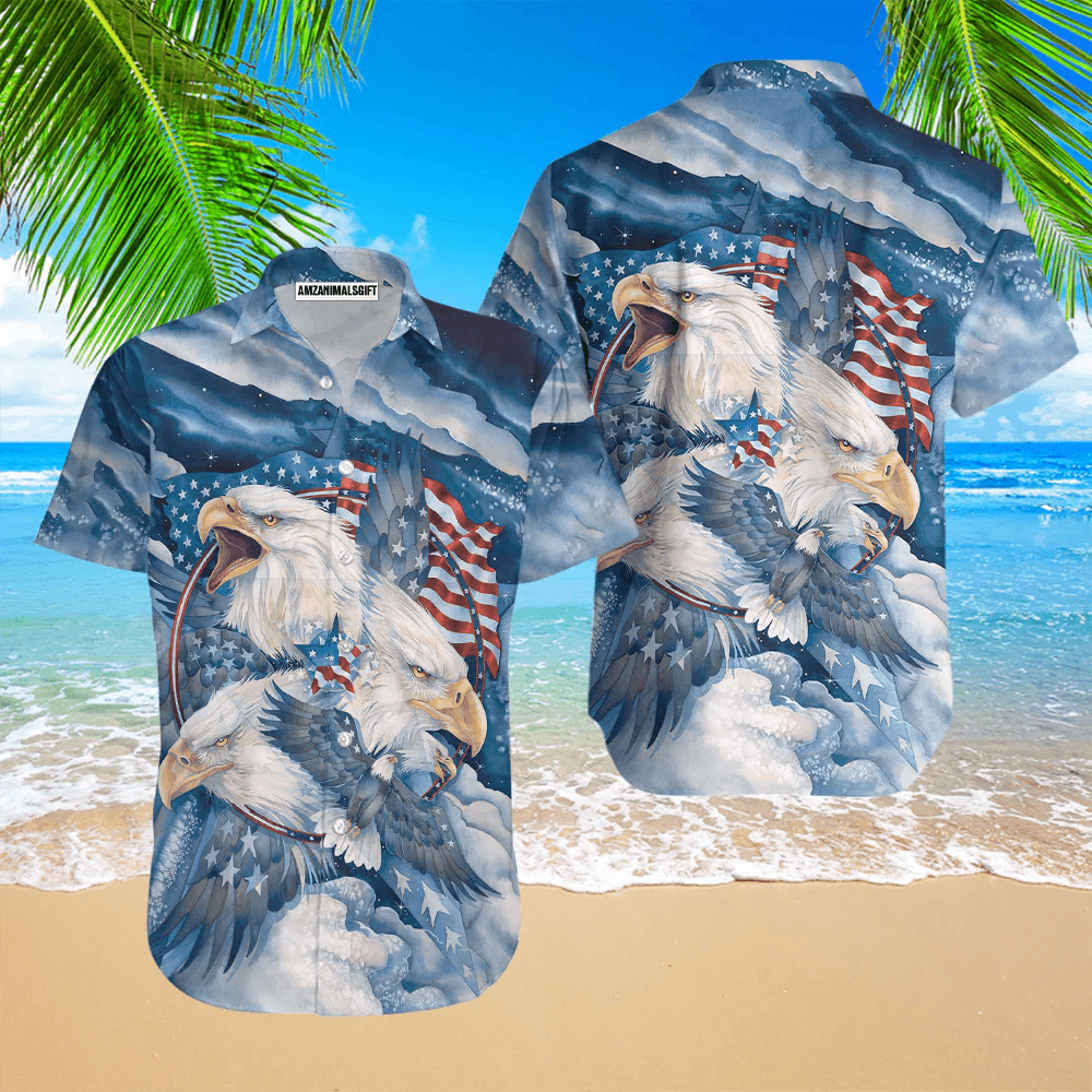 Bald Eagle Blue American Flag Patriotic Aloha Hawaiian Shirts For Men Women, 4th Of July Gift For Summer, Friend, Family, Independence Day - Amzanimalsgift