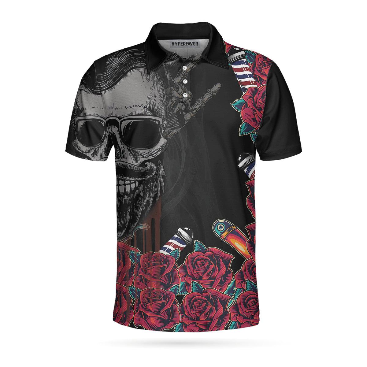 Barber Customized Men Polo Shirt, Barber Shop For Gentleman, Skull Barber Polo Shirt - Best Gift For Men, Barber - Amzanimalsgift
