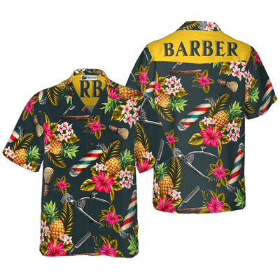 Barber Hawaiian Shirt, Barb Tools, Tropical Summer Aloha Shirt For Men - Perfect Gift For Barber, Husband, Boyfriend, Friend, Family - Amzanimalsgift