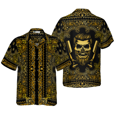 Barber Hawaiian Shirt, Barber Bandana Style Gold Aloha Shirt For Men - Perfect Gift For Baber, Friend, Family - Amzanimalsgift