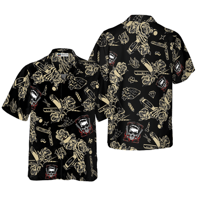 Barber Hawaiian Shirt, Barber Shop Skull Aloha Shirt For Men - Gift For Barber, Husband, Boyfriend, Family, Friends - Amzanimalsgift