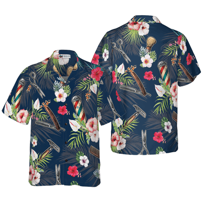 Barber Hawaiian Shirt, Barber Tools Tropical Pattern Aloha Shirt For Men - Perfect Gift For Baber, Husband, Boyfriend, Friend, Family - Amzanimalsgift