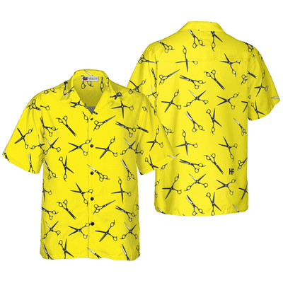 Barber Hawaiian Shirt, Barber Yellow Scissors For Professional Barber Aloha Shirt For Men - Gift For Barber, Family, Friends - Amzanimalsgift