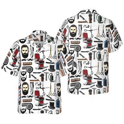 Barber Hawaiian Shirt, Barbershop Haircut & Shave Tools Aloha Shirt For Men - Perfect Gift For Barber, Husband, Boyfriend, Friend, Family - Amzanimalsgift