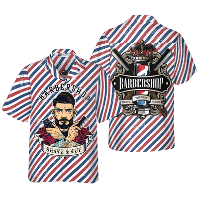 Barber Hawaiian Shirt, Barbershop Shave & Cut Aloha Shirt For Men - Perfect Gift For Barber, Husband, Boyfriend, Friend, Family - Amzanimalsgift