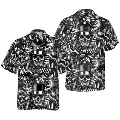 Barber Hawaiian Shirt, Barbershop Skull Aloha Shirt For Men - Gift For Barber, Husband, Family, Friends - Amzanimalsgift