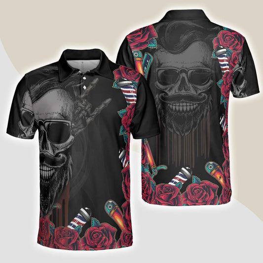 Barber Men Polo Shirt, Barber Shop For Gentleman, Rose & Skull Polo Shirt, Best Barber Shirt For Men, Barber - Amzanimalsgift