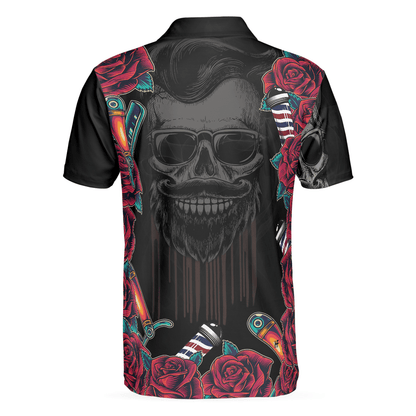 Barber Men Polo Shirt, Barber Shop For Gentleman, Rose & Skull Polo Shirt, Best Barber Shirt For Men, Barber - Amzanimalsgift