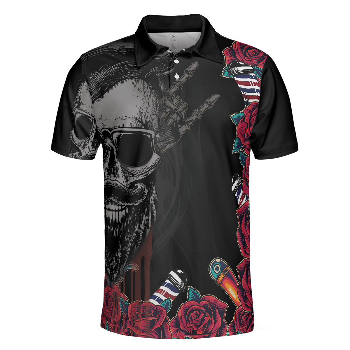 Barber Men Polo Shirt, Barber Shop For Gentleman, Rose & Skull Polo Shirt, Best Barber Shirt For Men, Barber - Amzanimalsgift