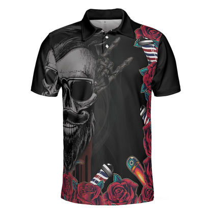 Barber Men Polo Shirt, Barber Shop For Gentleman, Rose & Skull Polo Shirt, Best Barber Shirt For Men, Barber - Amzanimalsgift