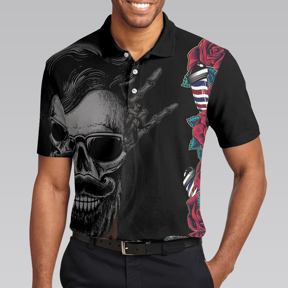Barber Men Polo Shirt, Barber Shop For Gentleman, Rose & Skull Polo Shirt, Best Barber Shirt For Men, Barber - Amzanimalsgift