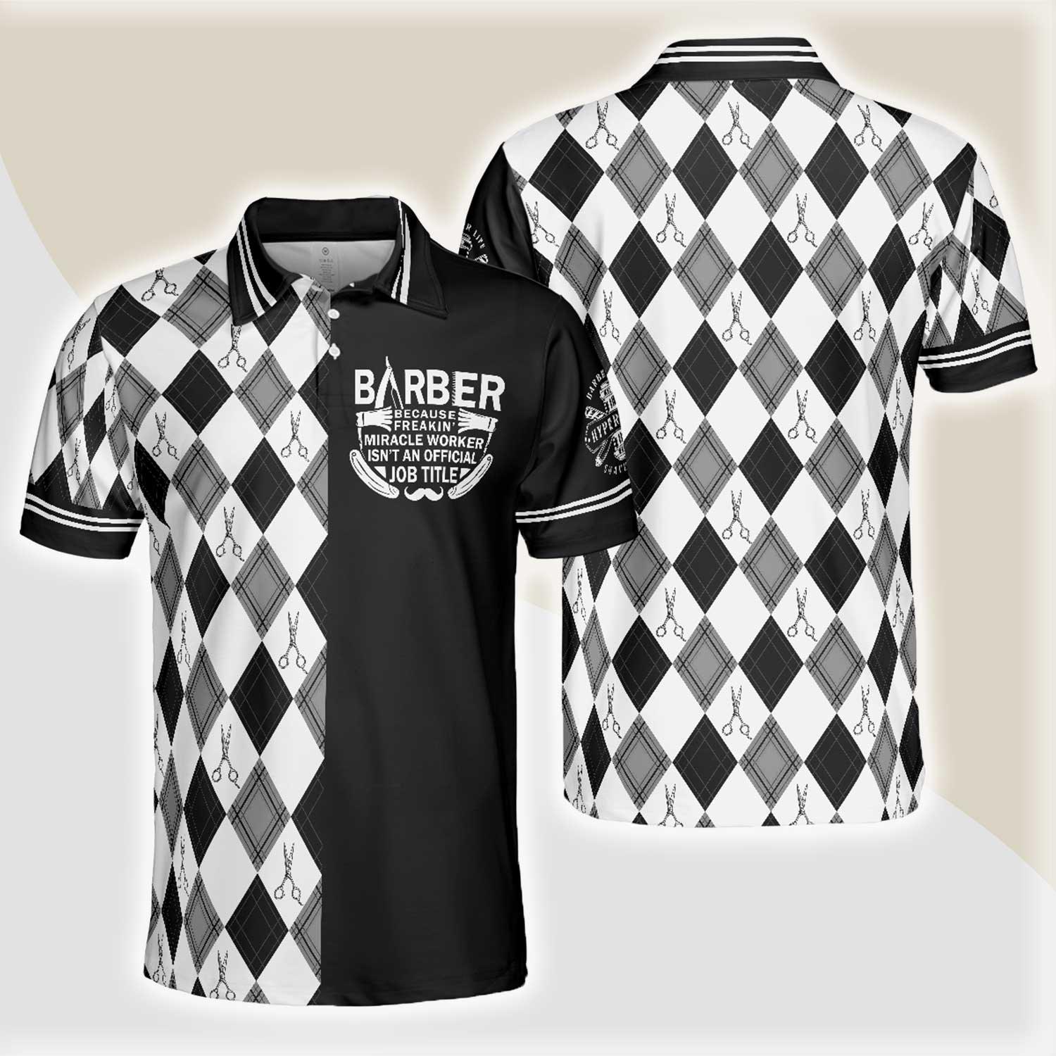 Barber Men Polo Shirt, Zigzag Pattern Polo Shirt, Best Barber Design Shirt For Men - Perfect Gift For Male, Barber, Friends, Family - Amzanimalsgift