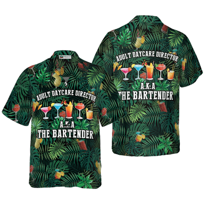 Bartender Hawaiian Shirt, Tropical Leaves Colorful Cocktail Bartender Aloha Shirt For Men - Perfect Gift For Bartender, Husband, Boyfriend, Friend - Amzanimalsgift