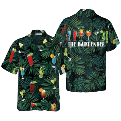 Bartender Hawaiian Shirt, Tropical Leaves Colorful Cocktails Aloha Shirt For Men - Gift For Bartender, Husband, Boyfriend, Family, Friends - Amzanimalsgift