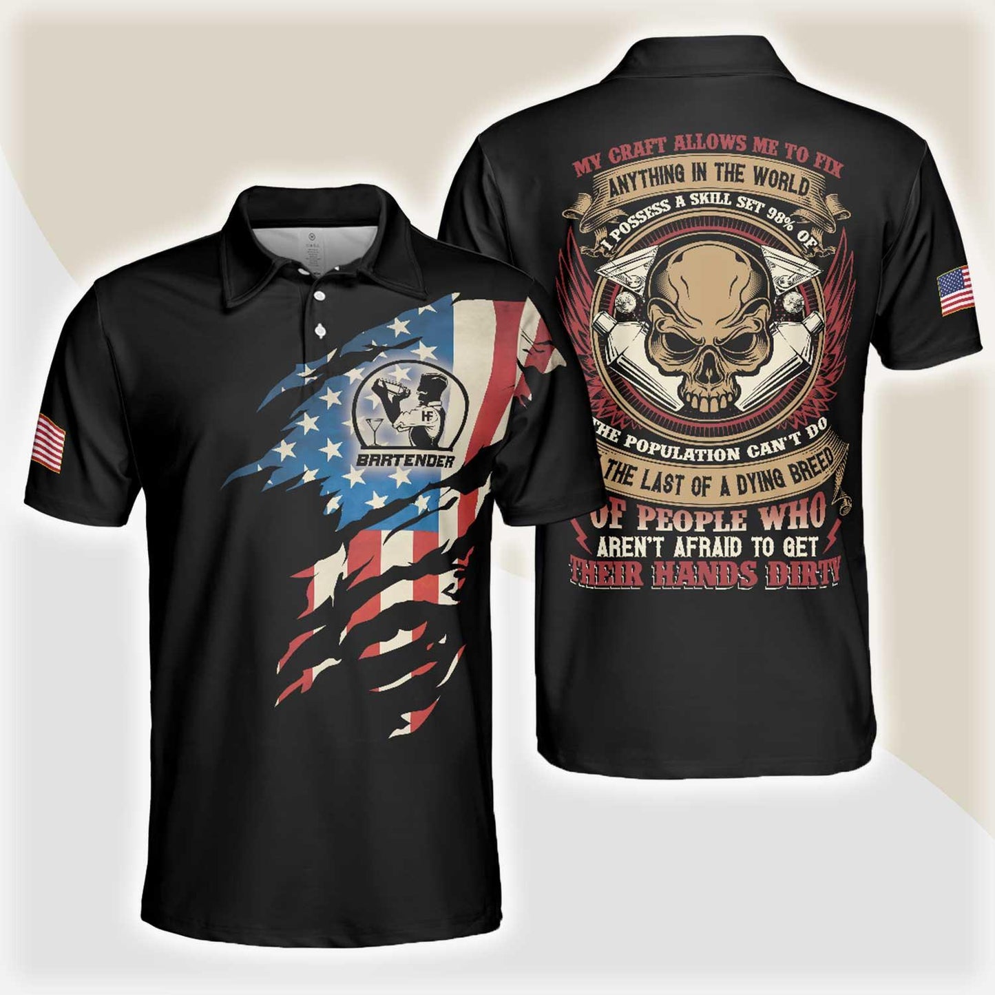 Bartender Men Polo Shirt, My Craft Allows Me To Fix Anything, Ripped American Flag Polo Shirt - Best Shirt For Men, Bartender - Amzanimalsgift