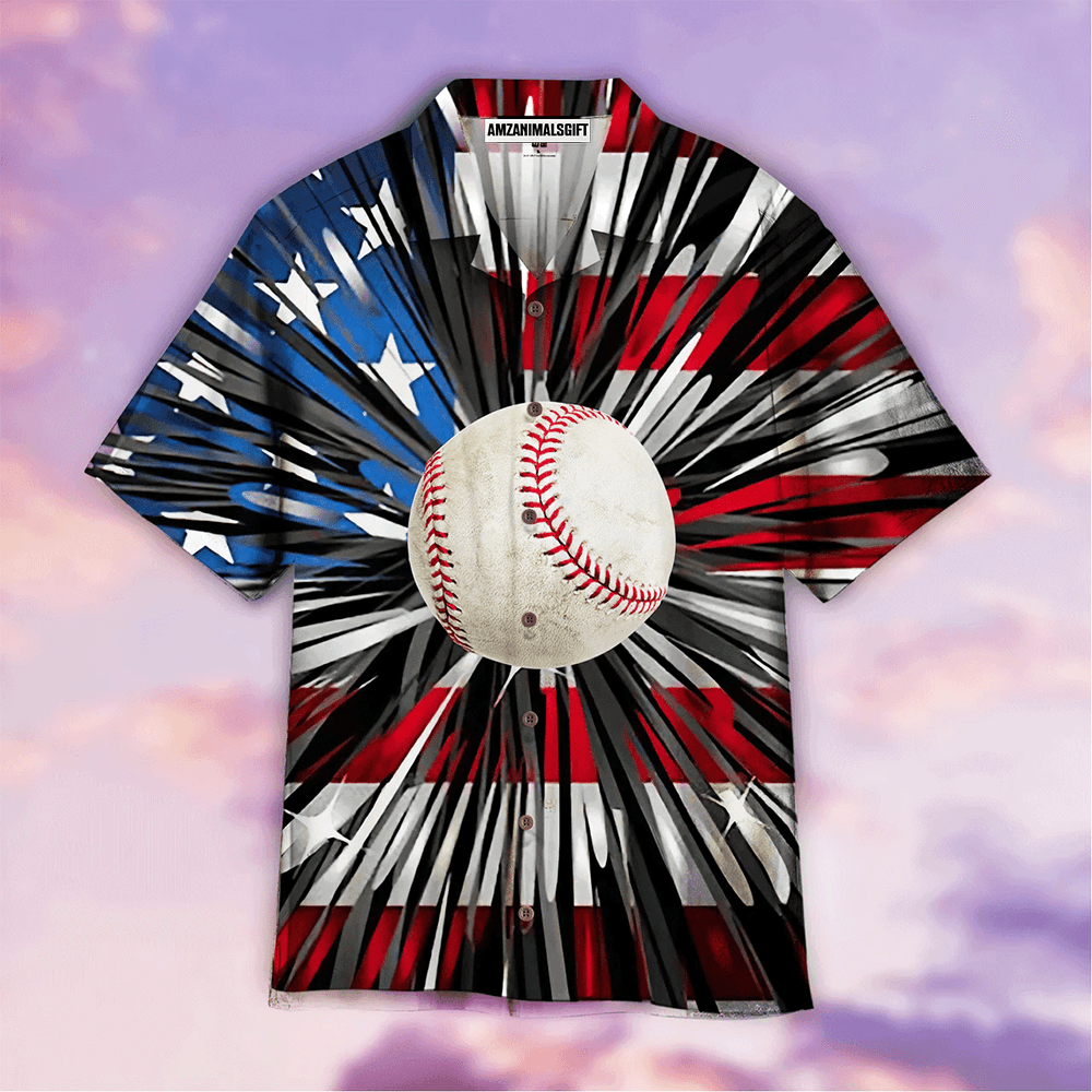 Baseball American Flag Aloha Hawaiian Shirts For Men Women, 4th July Gift For Summer, Friend, Family, Patriot, Independence Day, Baseball Lovers - Amzanimalsgift