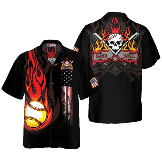 Baseball Flame American Flag Aloha Hawaiian Shirt For Summer, Colorful Hawaiian Shirt Outfit For Men Women, Friend, Team, Baseball Lovers - Amzanimalsgift