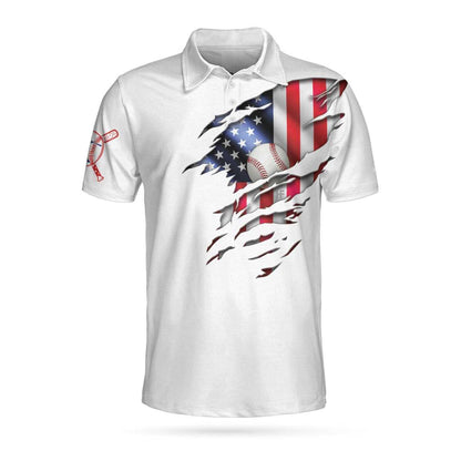 Baseball Men Polo Shirt, American Flag, White Baseball USA Flag Polo Shirt For Men - Gift For Baseball Players, Baseball Lovers - Amzanimalsgift
