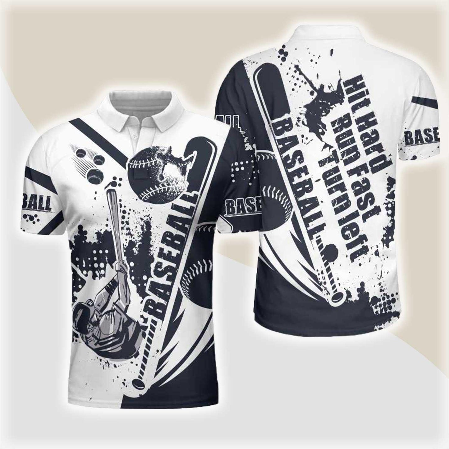 Baseball Men Polo Shirt, Baseball Lover Hit Hard Run Fast Turn Left, Wet Paint Baseball Polo Shirt, Best Baseball Shirt For Men, Gift For Baseball Lovers - Amzanimalsgift