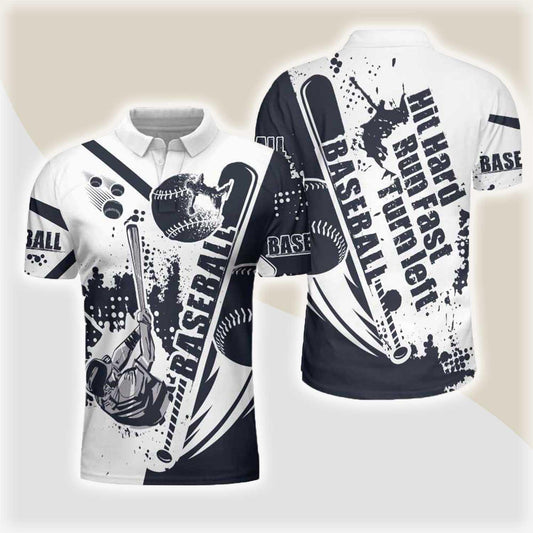 Baseball Men Polo Shirt, Baseball Lover Hit Hard Run Fast Turn Left, Wet Paint Baseball Polo Shirt, Best Baseball Shirt For Men, Gift For Baseball Lovers - Amzanimalsgift