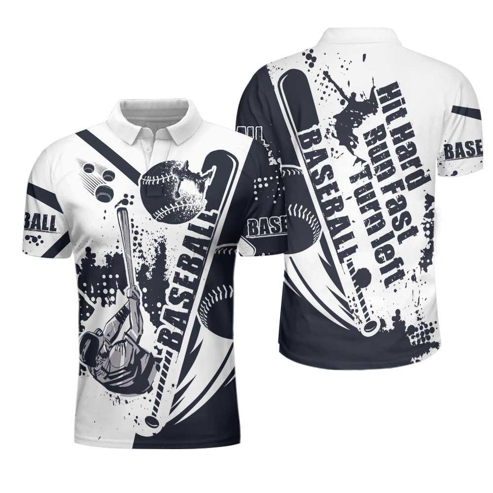 Baseball Men Polo Shirt, Baseball Lover Hit Hard Run Fast Turn Left, Wet Paint Baseball Polo Shirt, Best Baseball Shirt For Men, Gift For Baseball Lovers - Amzanimalsgift