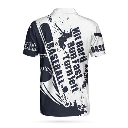 Baseball Men Polo Shirt, Baseball Lover Hit Hard Run Fast Turn Left, Wet Paint Baseball Polo Shirt, Best Baseball Shirt For Men, Gift For Baseball Lovers - Amzanimalsgift