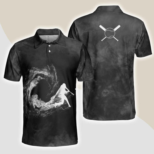 Baseball Men Polo Shirt, Baseball On Smoke Black Theme, Smoke Baseball Striker Player Polo Shirt, Best Baseball Shirt For Men, Gift For Baseball Lovers - Amzanimalsgift