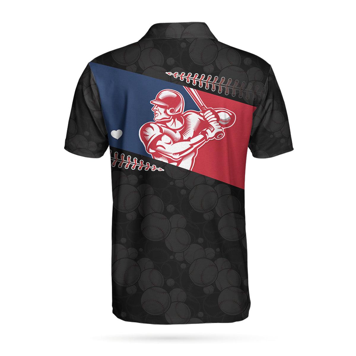 Baseball Men Polo Shirt, Baseball Player Heart, Black Theme Baseball Pattern Polo Shirt, Best Baseball Shirt For Men, Gift For Baseball Lovers - Amzanimalsgift