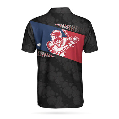 Baseball Men Polo Shirt, Baseball Player Heart, Black Theme Baseball Pattern Polo Shirt, Best Baseball Shirt For Men, Gift For Baseball Lovers - Amzanimalsgift
