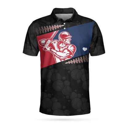 Baseball Men Polo Shirt, Baseball Player Heart, Black Theme Baseball Pattern Polo Shirt, Best Baseball Shirt For Men, Gift For Baseball Lovers - Amzanimalsgift