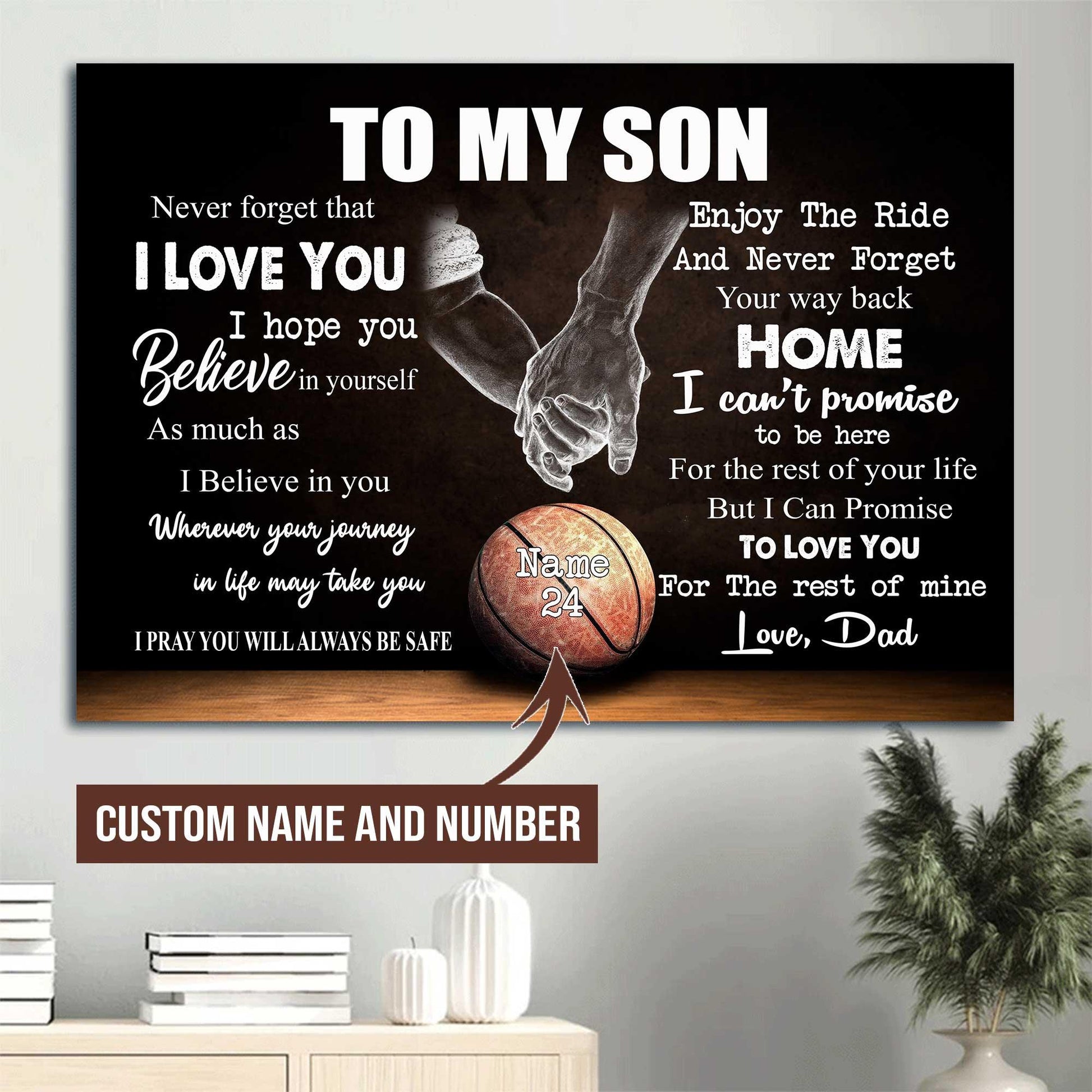 Basketball Landscape Canvas Custom Name And Number - To My Son I hope You Believe In Yourself Premium Wrapped Canvas - Gift For Basketball Players - Amzanimalsgift