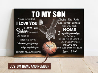 Basketball Landscape Canvas Custom Name And Number - To My Son I hope You Believe In Yourself Premium Wrapped Canvas - Gift For Basketball Players - Amzanimalsgift