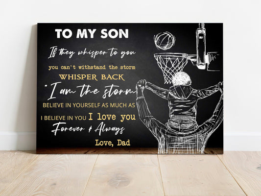 Basketball Landscape Canvas - To My Son Believe in yourself as much as i believe in you Premium Wrapped Canvas - Gift For Basketball Players, Family - Amzanimalsgift