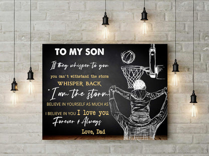 Basketball Landscape Canvas - To My Son Believe in yourself as much as i believe in you Premium Wrapped Canvas - Gift For Basketball Players, Family - Amzanimalsgift