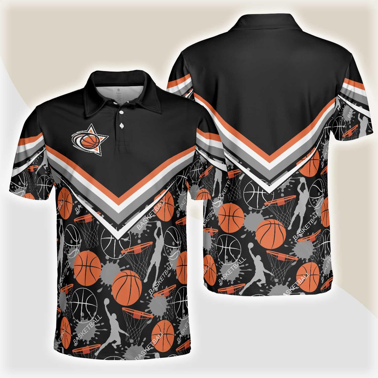 Basketball Men Polo Shirt, Basketball Pattern Polo Shirt, Black Basketball Polo Style Shirt - Gift For Basketball Lovers, Basketball Gift - Amzanimalsgift