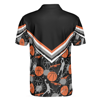 Basketball Men Polo Shirt, Basketball Pattern Polo Shirt, Black Basketball Polo Style Shirt - Gift For Basketball Lovers, Basketball Gift - Amzanimalsgift