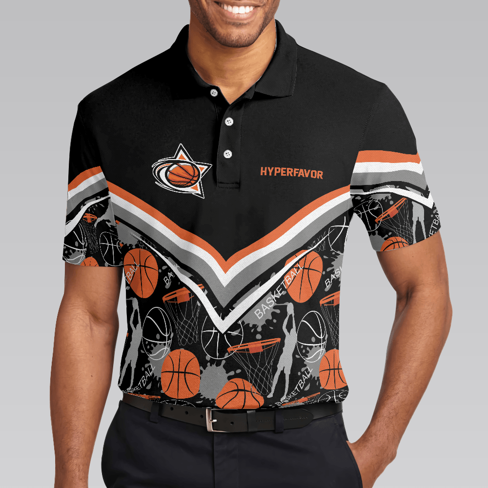 Basketball Men Polo Shirt, Basketball Pattern Polo Shirt, Black Basketball Polo Style Shirt - Gift For Basketball Lovers, Basketball Gift - Amzanimalsgift