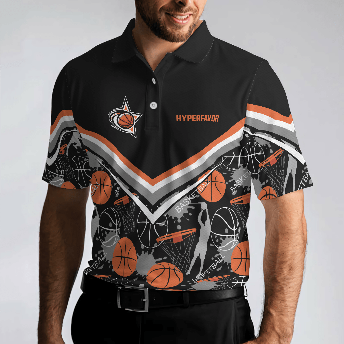 Basketball Men Polo Shirt, Basketball Pattern Polo Shirt, Black Basketball Polo Style Shirt - Gift For Basketball Lovers, Basketball Gift - Amzanimalsgift