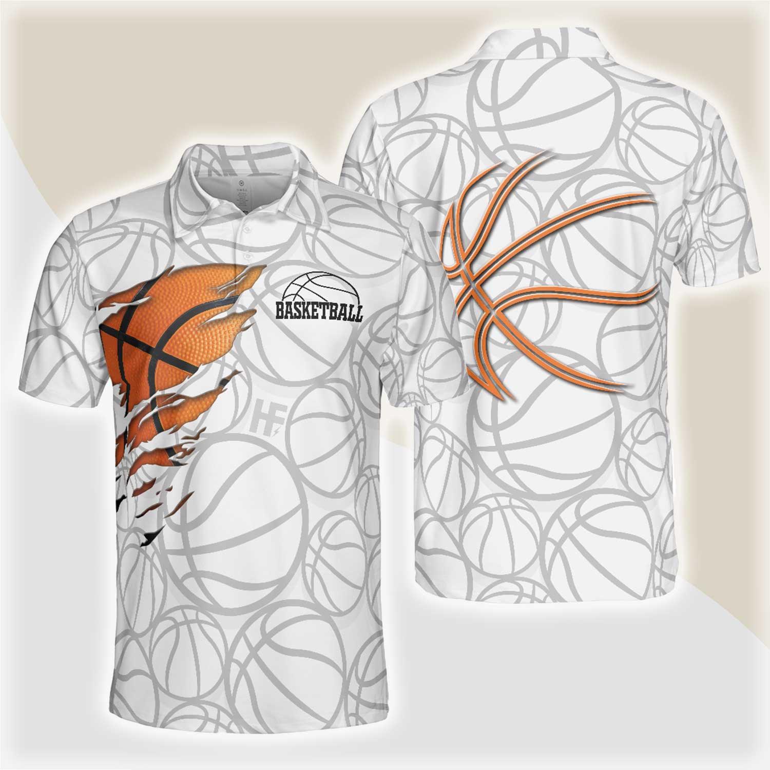 Basketball Men Polo Shirt, Basketball Player Polo Shirt, White Basketball Pattern Polo Shirt Design For Men, Basketball Players, Basketball Lovers - Amzanimalsgift