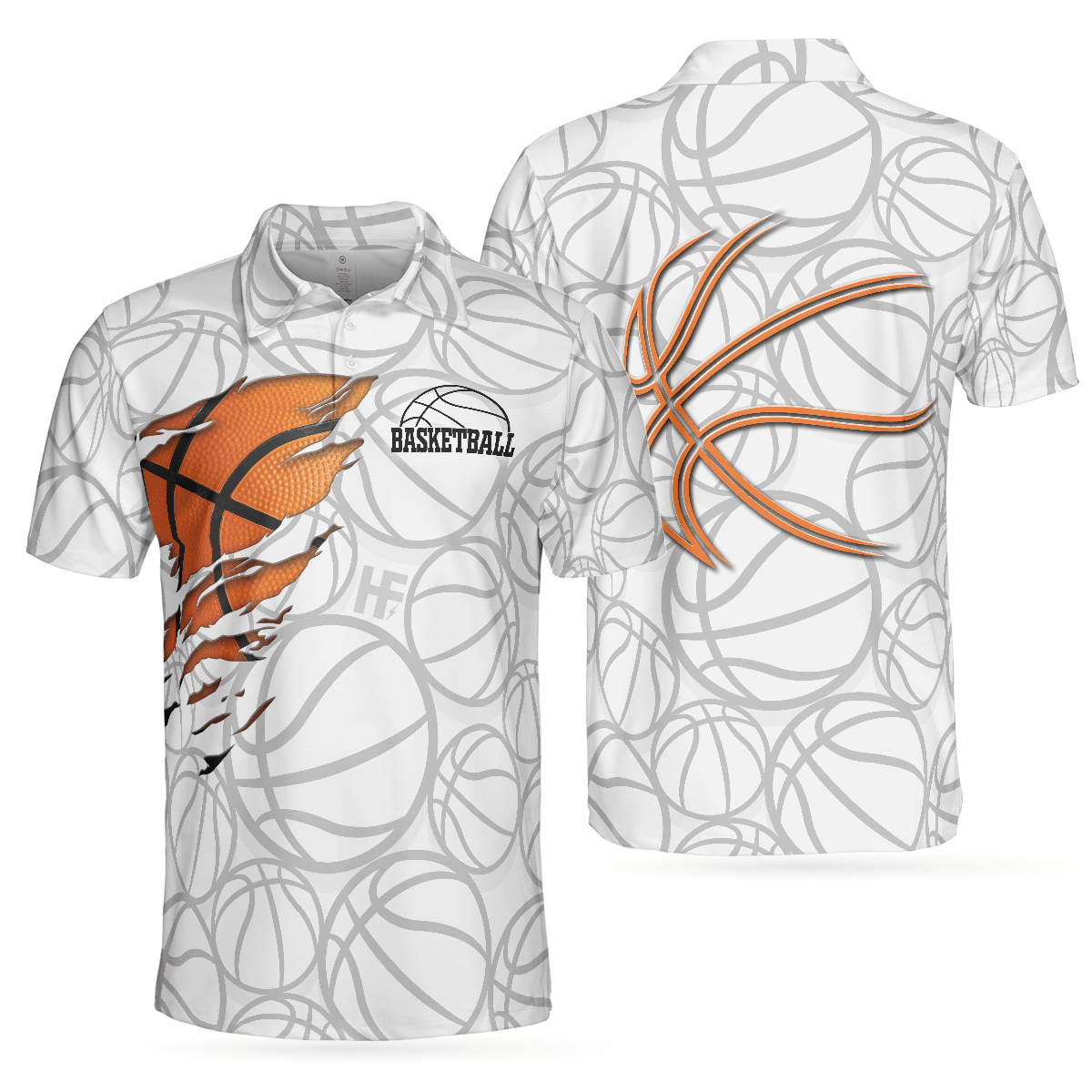 Basketball Men Polo Shirt, Basketball Player Polo Shirt, White Basketball Pattern Polo Shirt Design For Men, Basketball Players, Basketball Lovers - Amzanimalsgift