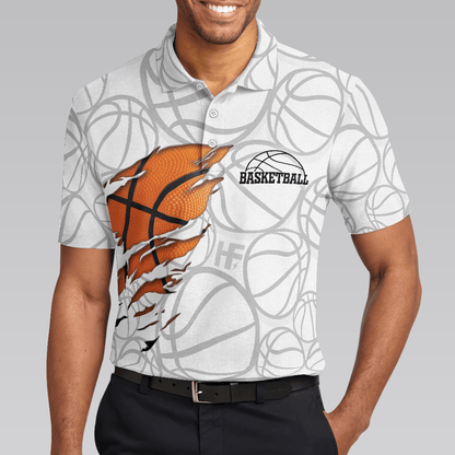 Basketball Men Polo Shirt, Basketball Player Polo Shirt, White Basketball Pattern Polo Shirt Design For Men, Basketball Players, Basketball Lovers - Amzanimalsgift