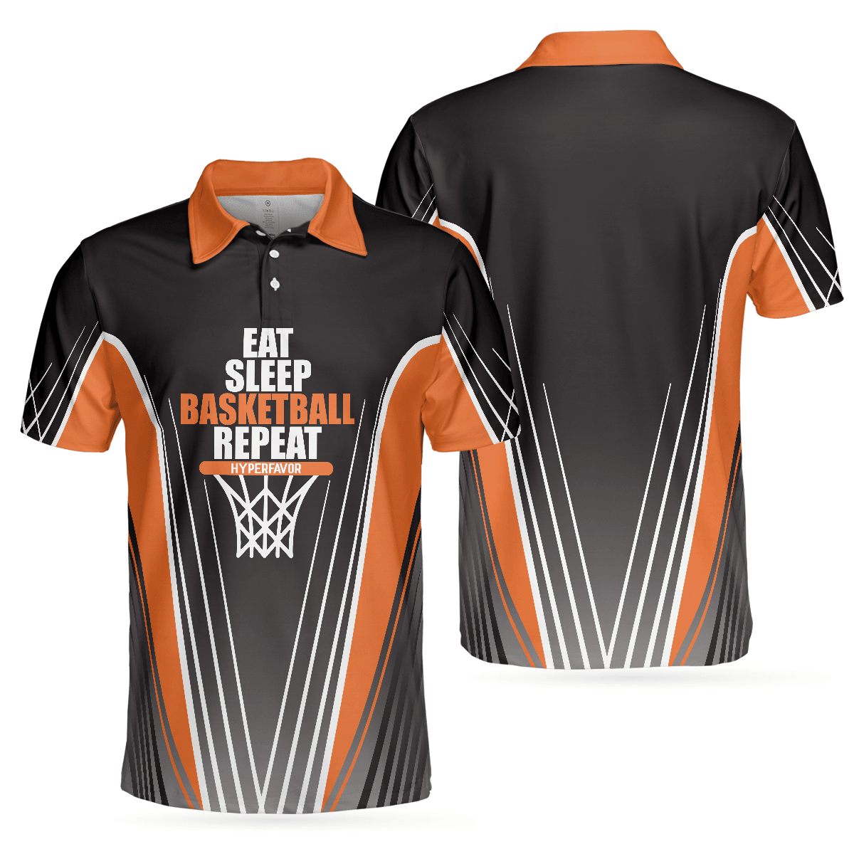 Basketball Men Polo Shirt, Basketball Players, Eat Sleep Basketball Repeat, Black And Orange Basketball Shirt For Men, Gift For Basketball Lovers - Amzanimalsgift