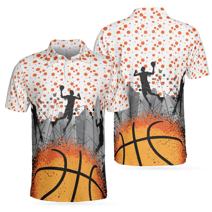 Basketball Men Polo Shirt, Sporty Pattern Polo Shirt, Best Basketball Themed Polo Style Shirt For Adults - Gift Idea For Men, Basketball Lovers - Amzanimalsgift