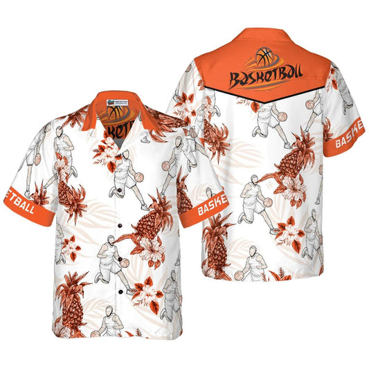 Basketball Pineapple Pattern Hawaiian Shirt, Basketball Hawaiian Shirt, Pineapple Tropical Aloha Shirt - Perfect Gift For Men, Women, Friend, Family - Amzanimalsgift