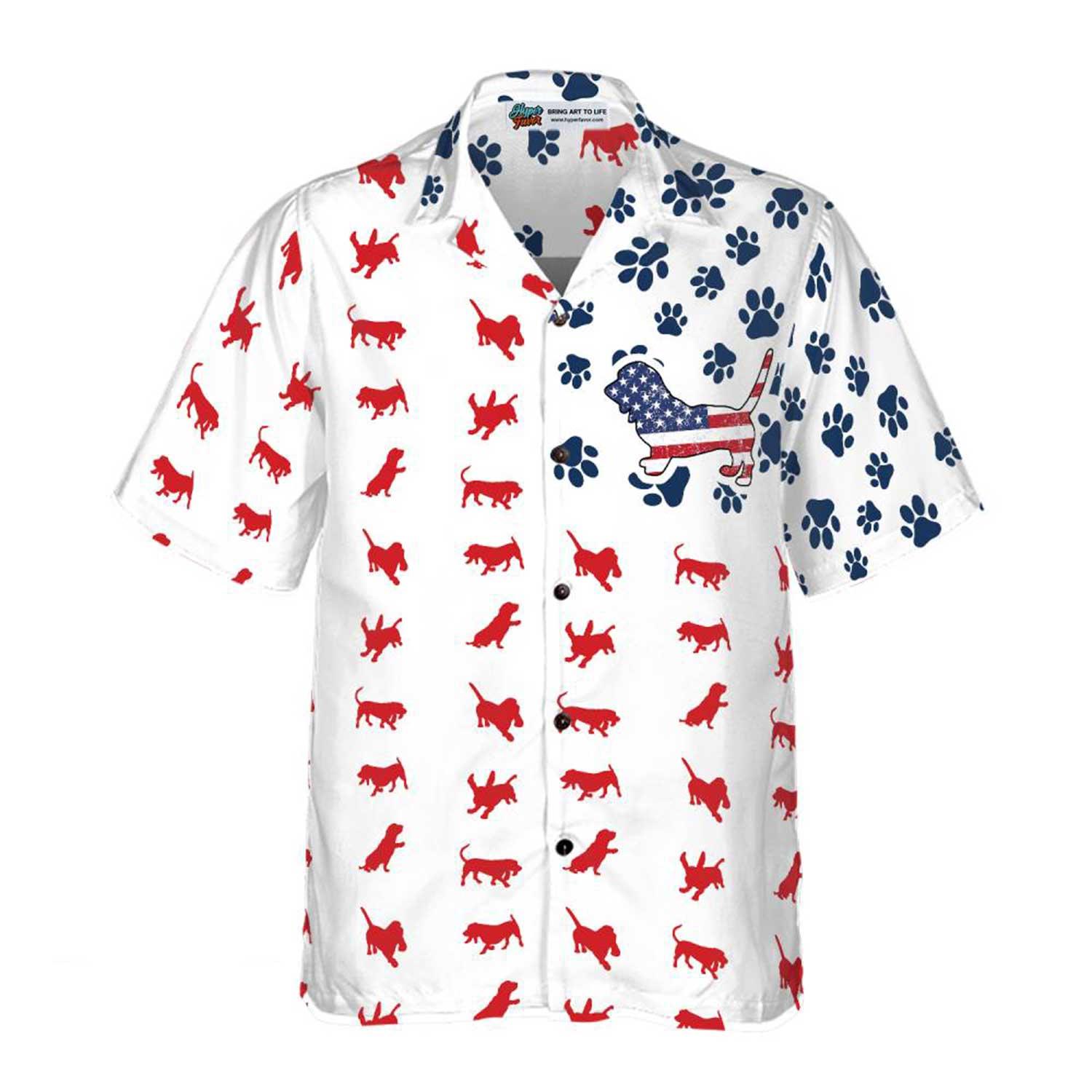 Basset Hound Aloha Hawaiian Shirts For Summer, Basset American Flag Hawaiian Shirt For Men Women, 4th of July Gift For Dog Lovers, Independence Day - Amzanimalsgift